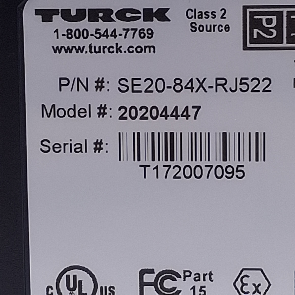 Used Turck SE20-84X-RJ522 Ethernet Unmanaged Switch 5-Port, 10-30VDC, 10/100Mbps