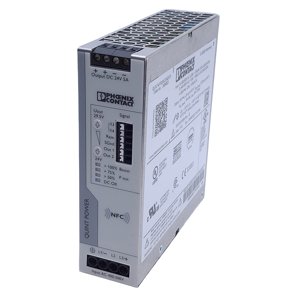 Used Phoenix Contact QUINT4-PS/3AC/24DC/5 Power Supply, 400-500VAC In, 24VDC Out
