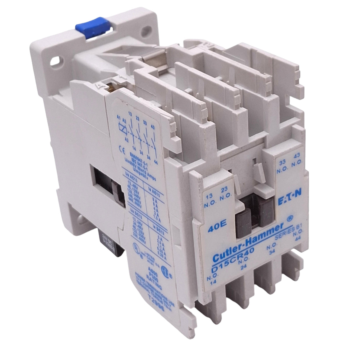 Used Cutler-Hammer D15CR40T1B Machine Tool Relay, 4-Pole NO, 5A Max, 24VDC Coil
