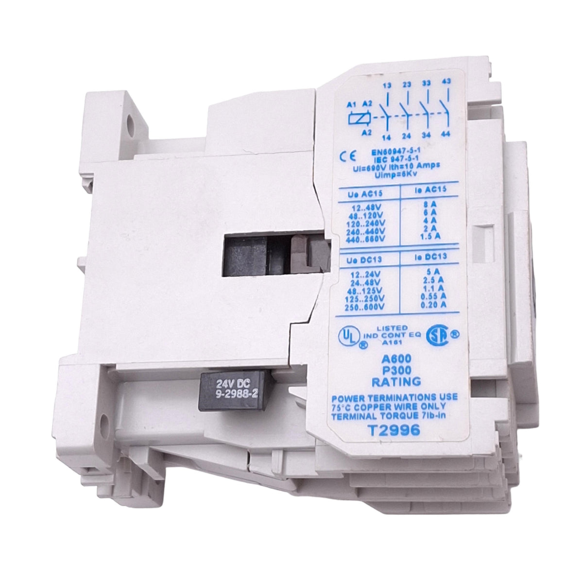 Used Cutler-Hammer D15CR40T1B Machine Tool Relay, 4-Pole NO, 5A Max, 24VDC Coil