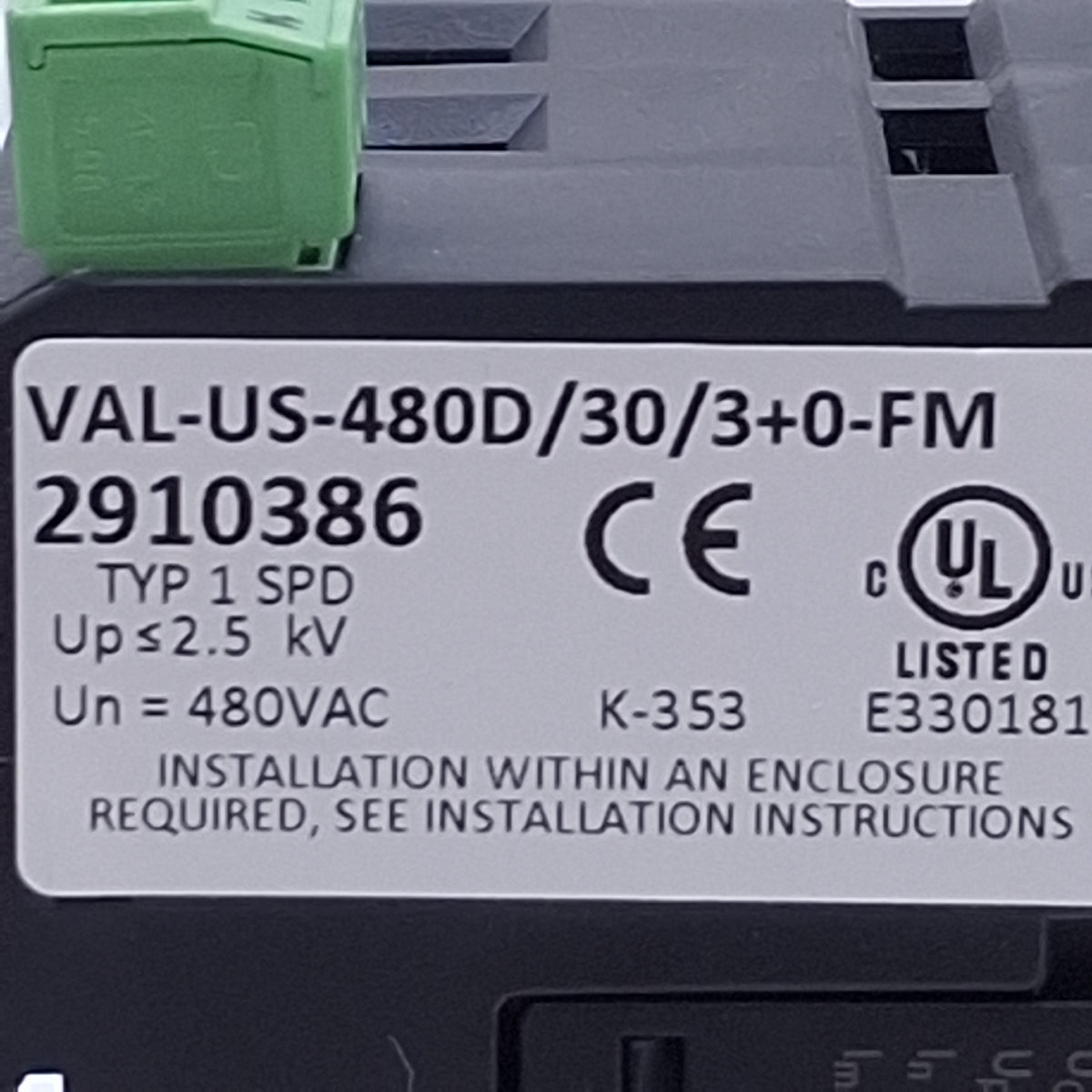 Used Phoenix Contact VAL-US-480D/30/3+0-FM Surge Protection Device, 5-250VAC/30VDC