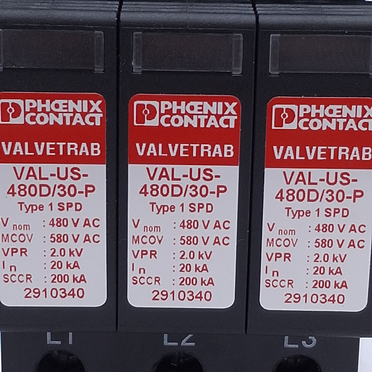 Used Phoenix Contact VAL-US-480D/30/3+0-FM Surge Protection Device, 5-250VAC/30VDC