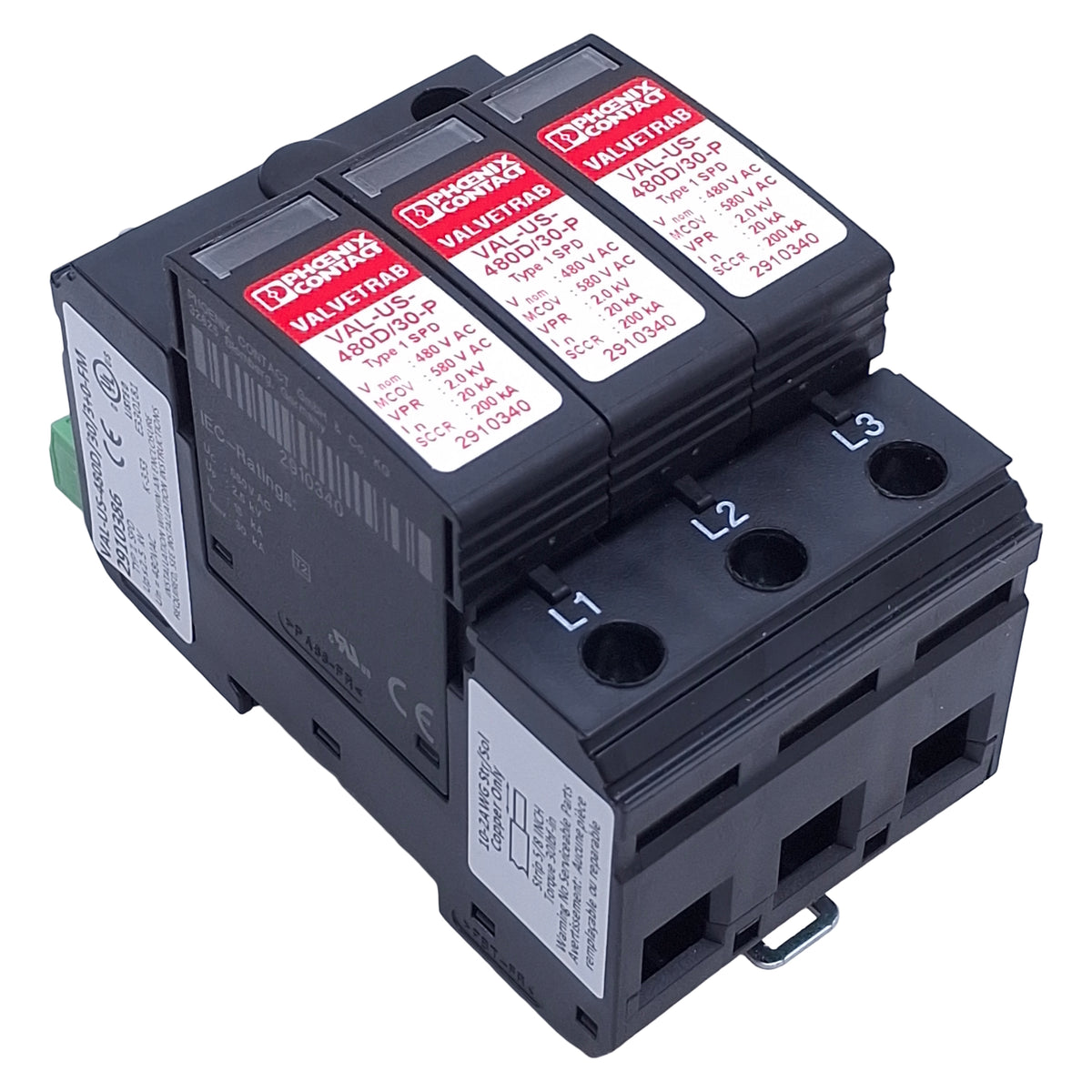 Used Phoenix Contact VAL-US-480D/30/3+0-FM Surge Protection Device, 5-250VAC/30VDC