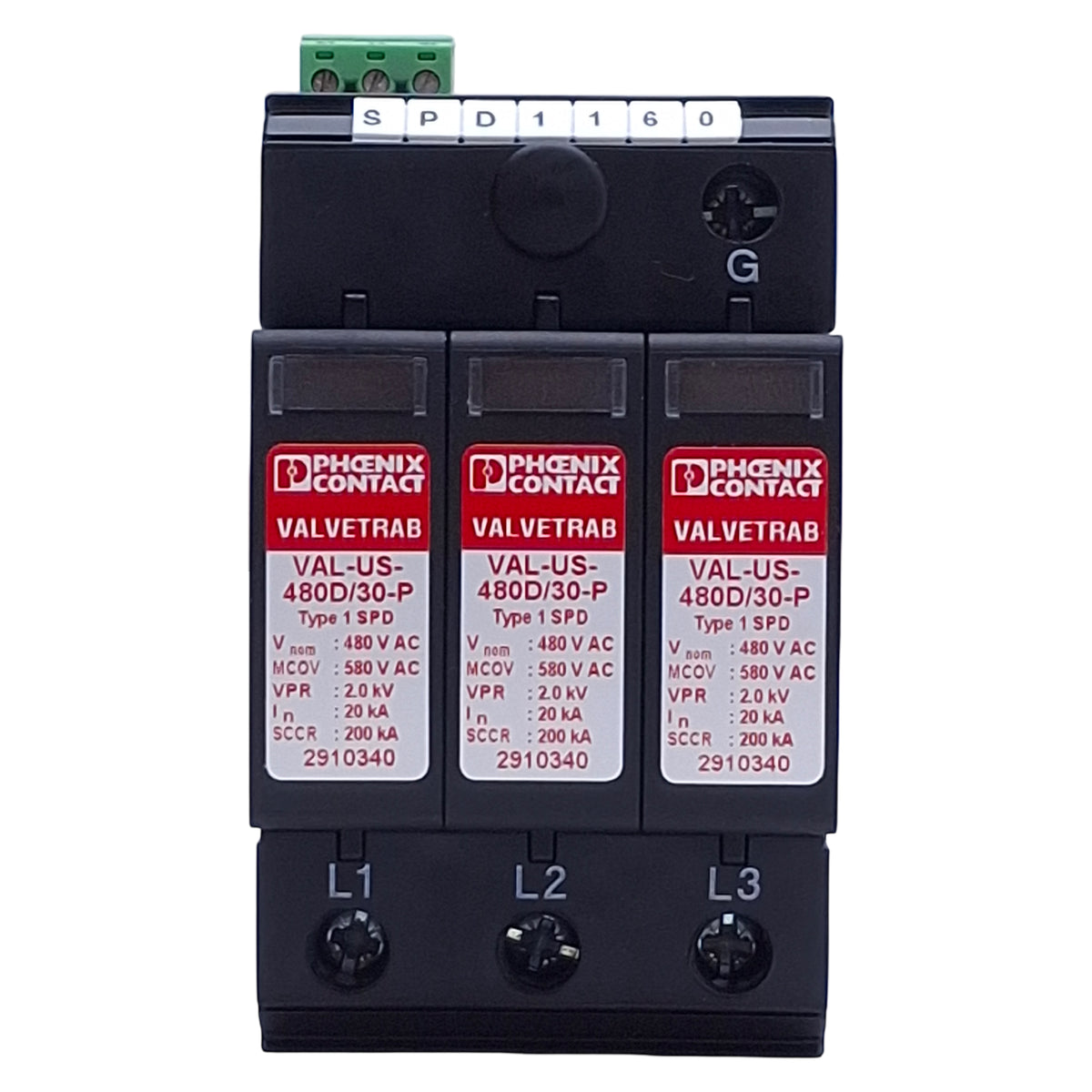 Used Phoenix Contact VAL-US-480D/30/3+0-FM Surge Protection Device, 5-250VAC/30VDC