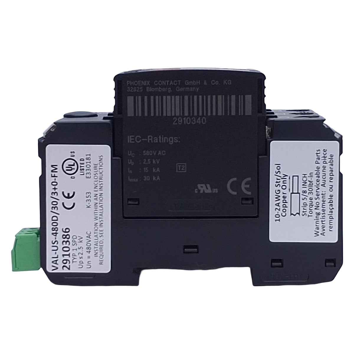 Used Phoenix Contact VAL-US-480D/30/3+0-FM Surge Protection Device, 5-250VAC/30VDC