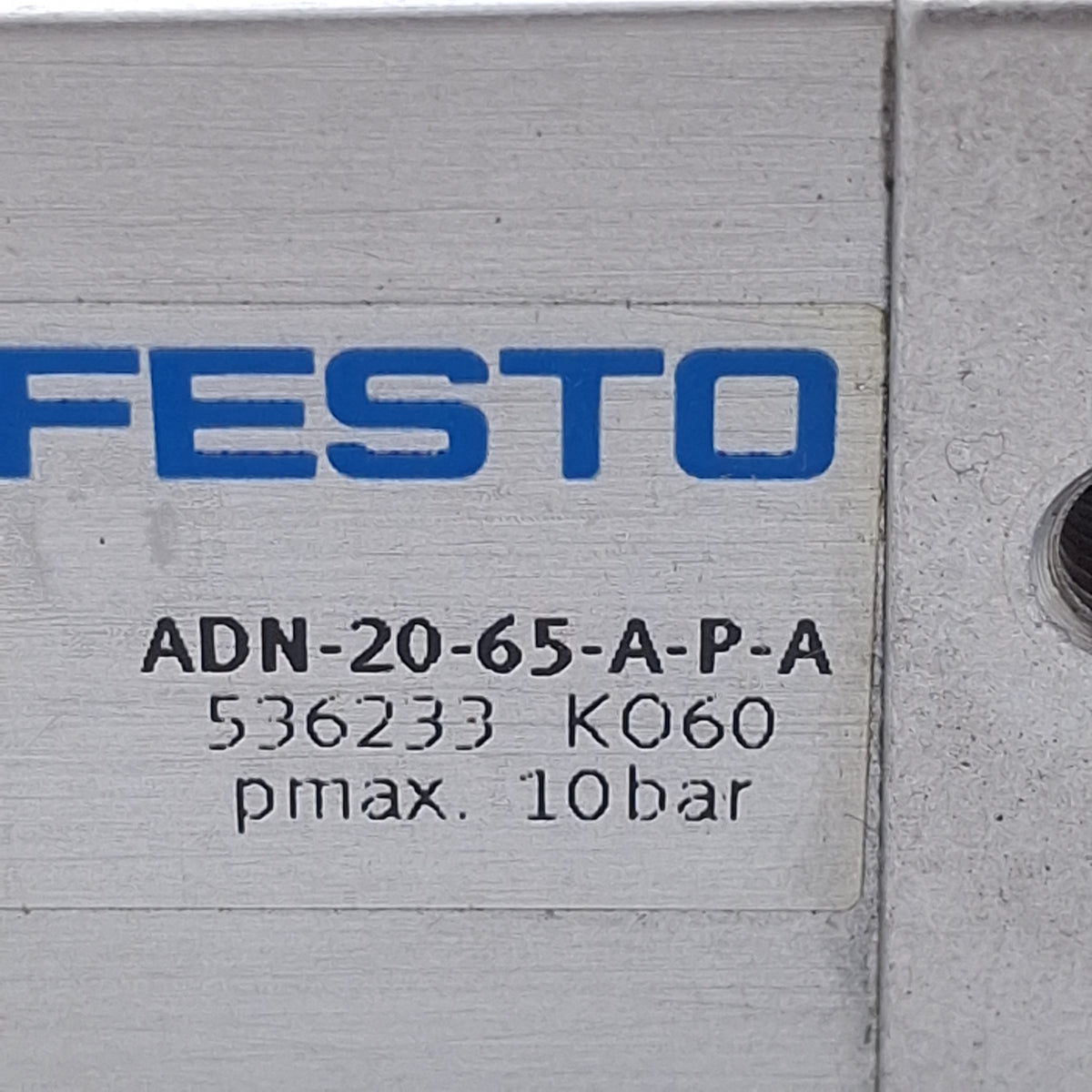 Used Festo ADN-20-65-A-P-A Compact Cylinder, ø20mm Bore, 65mm Stroke, 10bar, M5