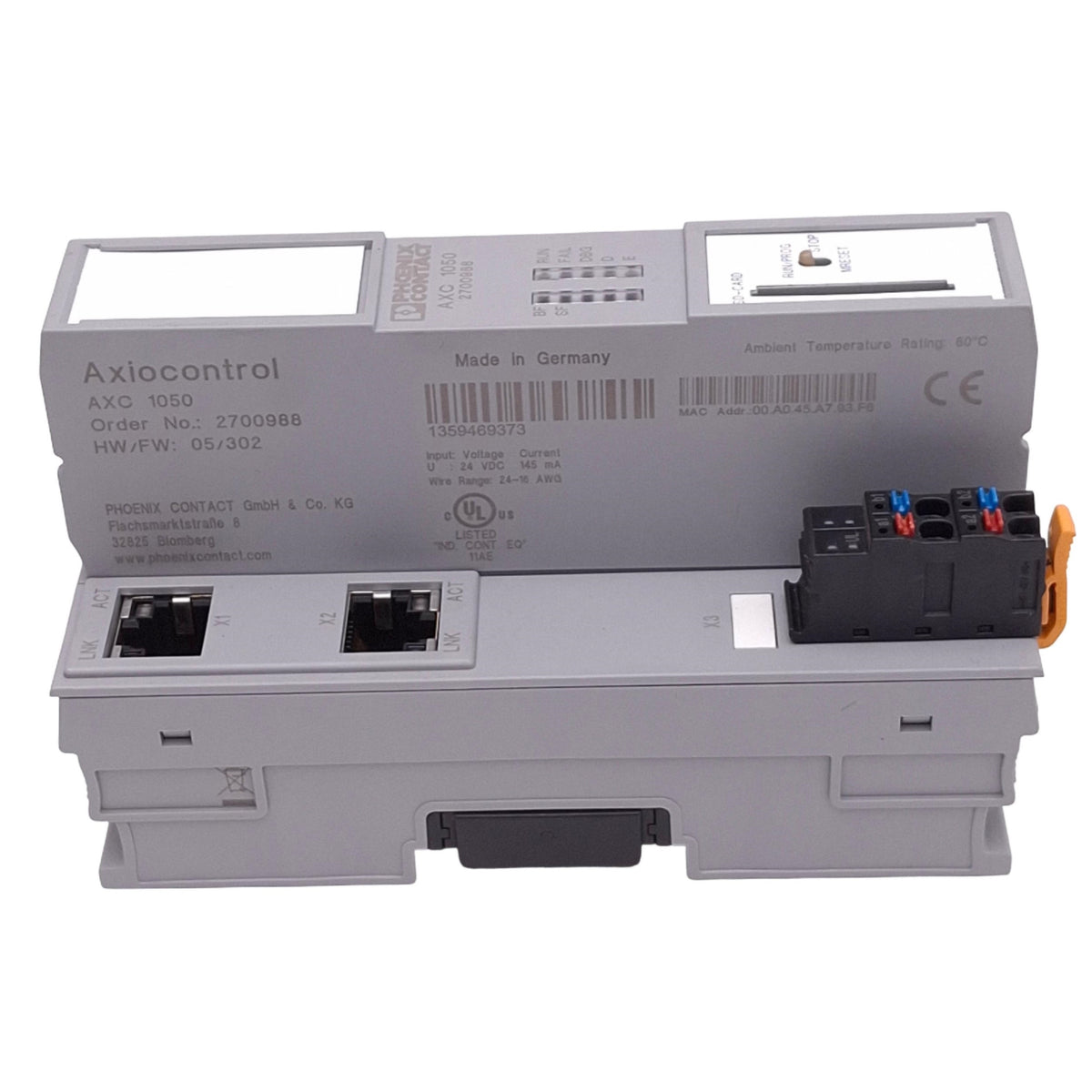 Used Phoenix Contact 2700988 AXC 1050 Axiocontrol Controller for Axioline I/O, 24VDC