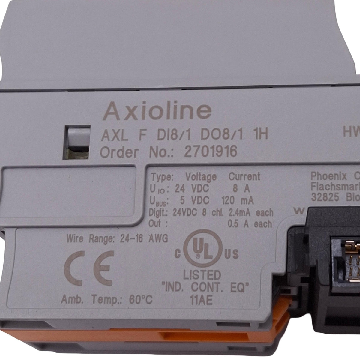 Used Phoenix Contact 2701916 AXL F DI8/1 DO8/1 1H Digital I/O Module, 8DI 8DO, 24VDC