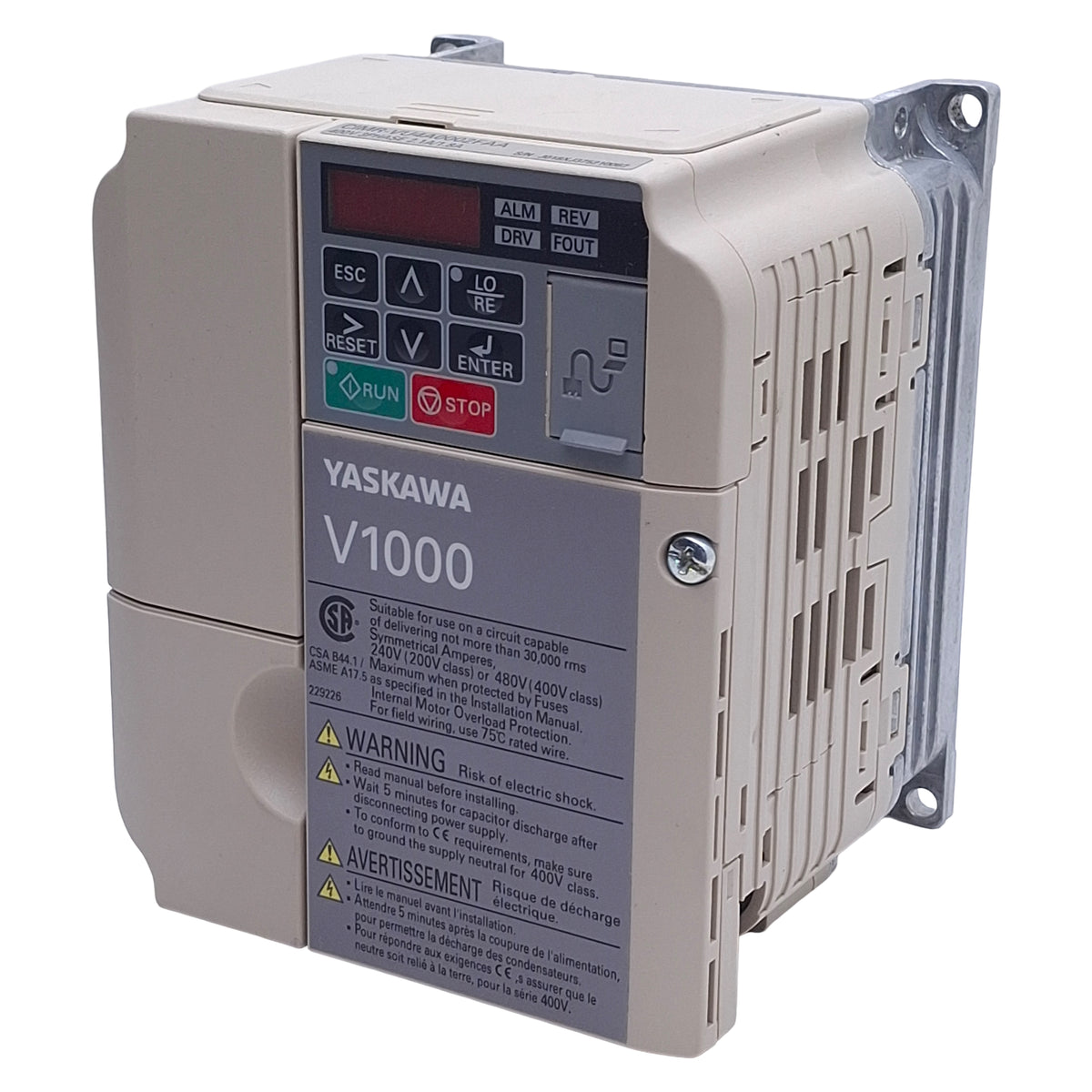 Used Yaskawa CIMR-VU4A0002FAA Rev C AC Drive, 3Ø, 380-480VAC In, 0-480VAC 0-400Hz Out