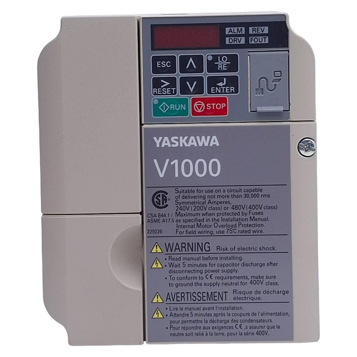 Used Yaskawa CIMR-VU4A0002FAA Rev C AC Drive, 3Ø, 380-480VAC In, 0-480VAC 0-400Hz Out