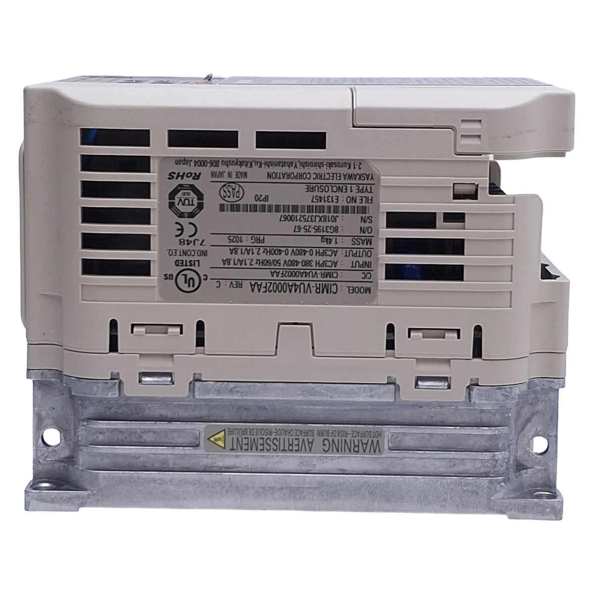 Used Yaskawa CIMR-VU4A0002FAA Rev C AC Drive, 3Ø, 380-480VAC In, 0-480VAC 0-400Hz Out