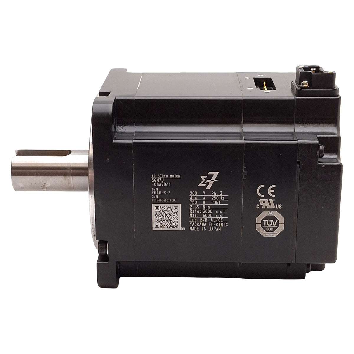 Used Yaskawa SGM7A-08A7D61 Sigma-7 AC Servo Motor, 750W, 3Ø 200VAC 250Hz, 80mm Flange
