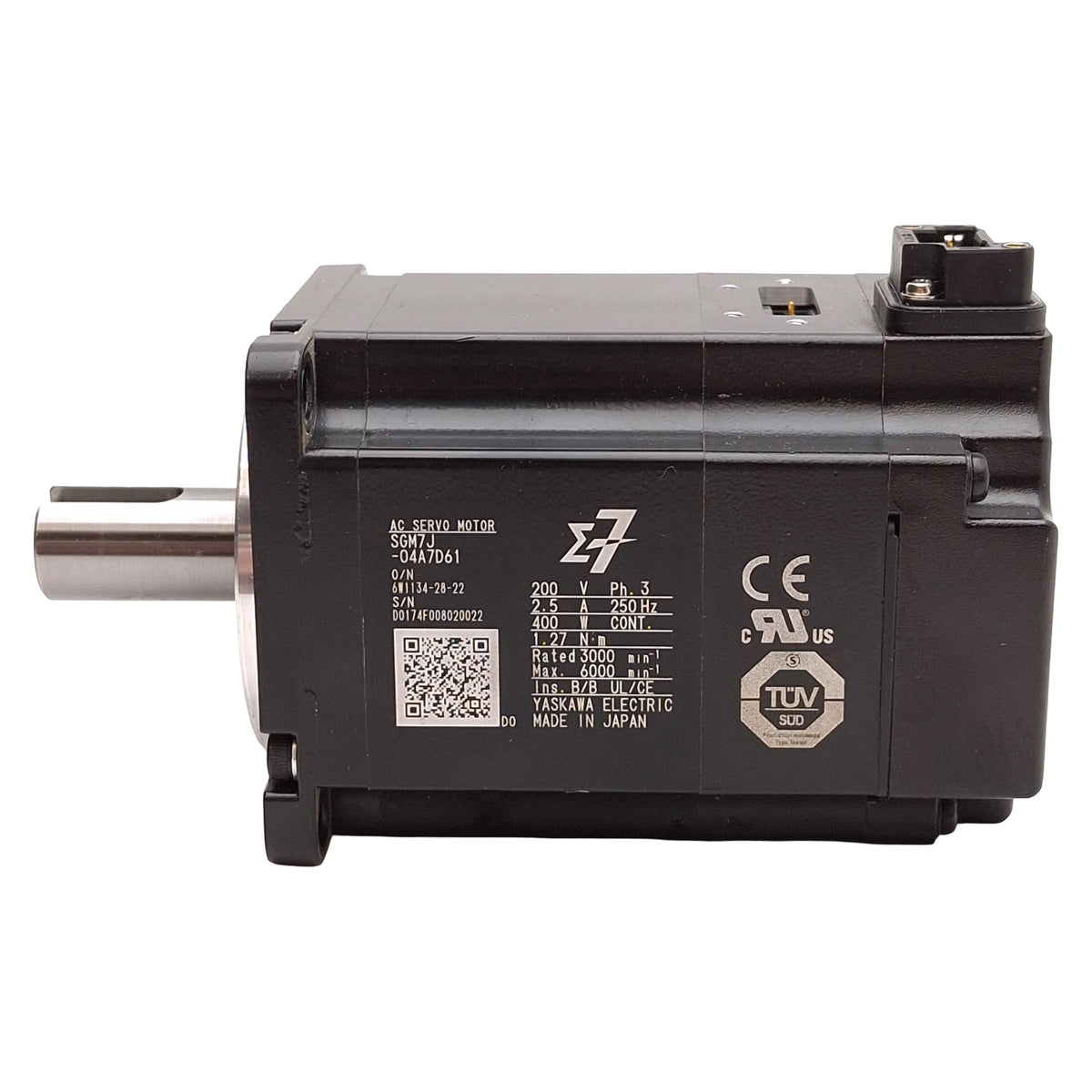 Used Yaskawa SGM7A-04A7D61 Sigma-7 AC Servo Motor, 400W, 3Ø 200VAC 250Hz, 60mm Flange