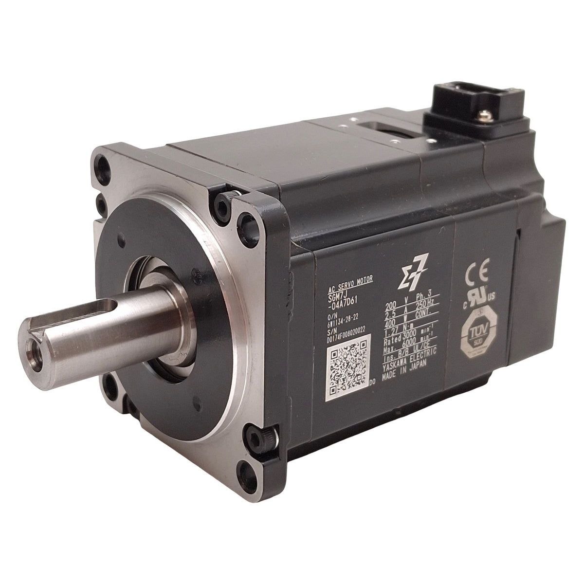 Used Yaskawa SGM7A-04A7D61 Sigma-7 AC Servo Motor, 400W, 3Ø 200VAC 250Hz, 60mm Flange