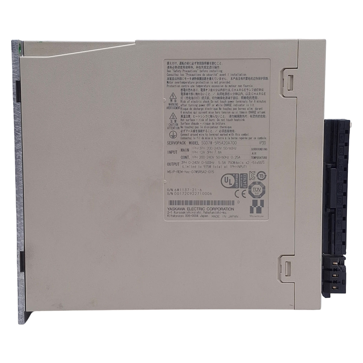 Used Yaskawa SGD7W-5R5A20A700 Sigma-7 Servopack 2-Axis, 200-240VAC, 750W *Socket*