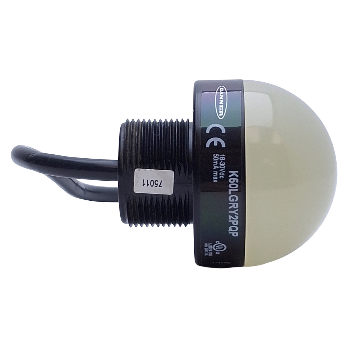 Used Banner K50LGRY2PQP LED Indicator, Green/Red/Yellow, 18-30VDC, 50mm, M12 5-Pin