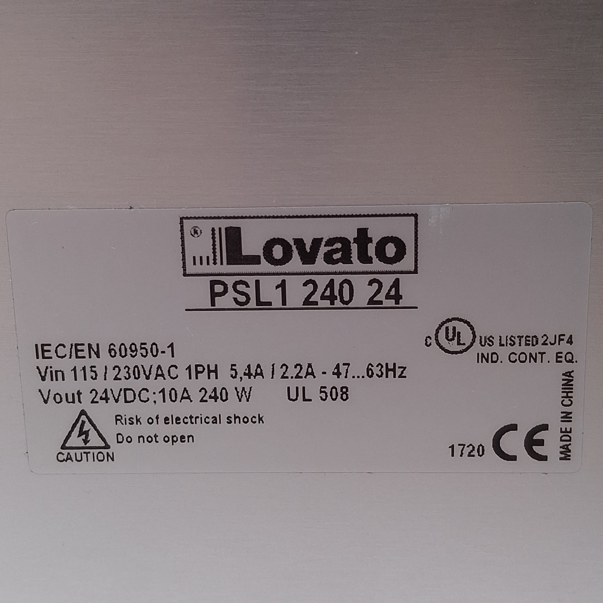 Used Lovato PSL124024 Power Supply, 1PH 115/230VAC In, 10A 24VDC Out, DIN Rail