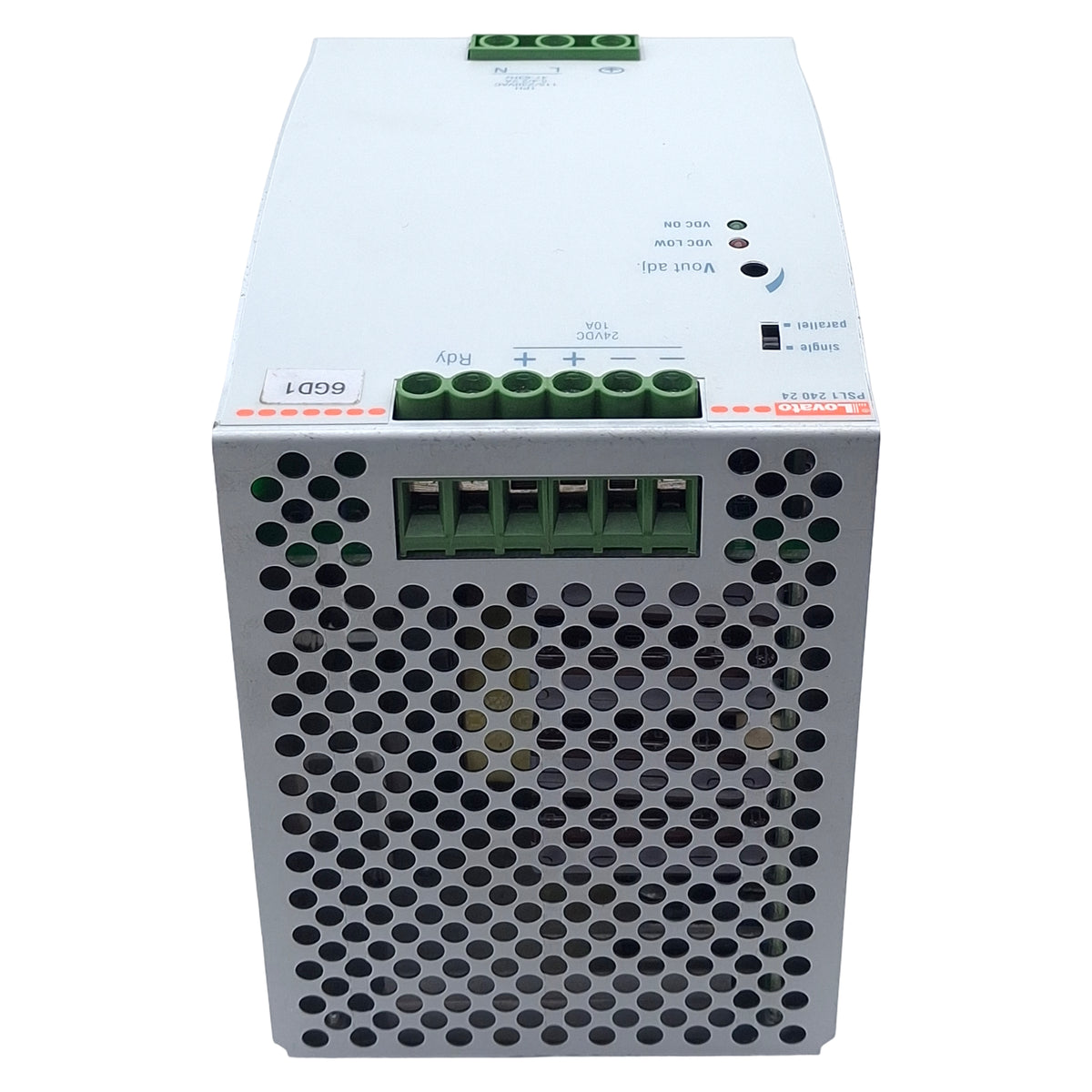 Used Lovato PSL124024 Power Supply, 1PH 115/230VAC In, 10A 24VDC Out, DIN Rail
