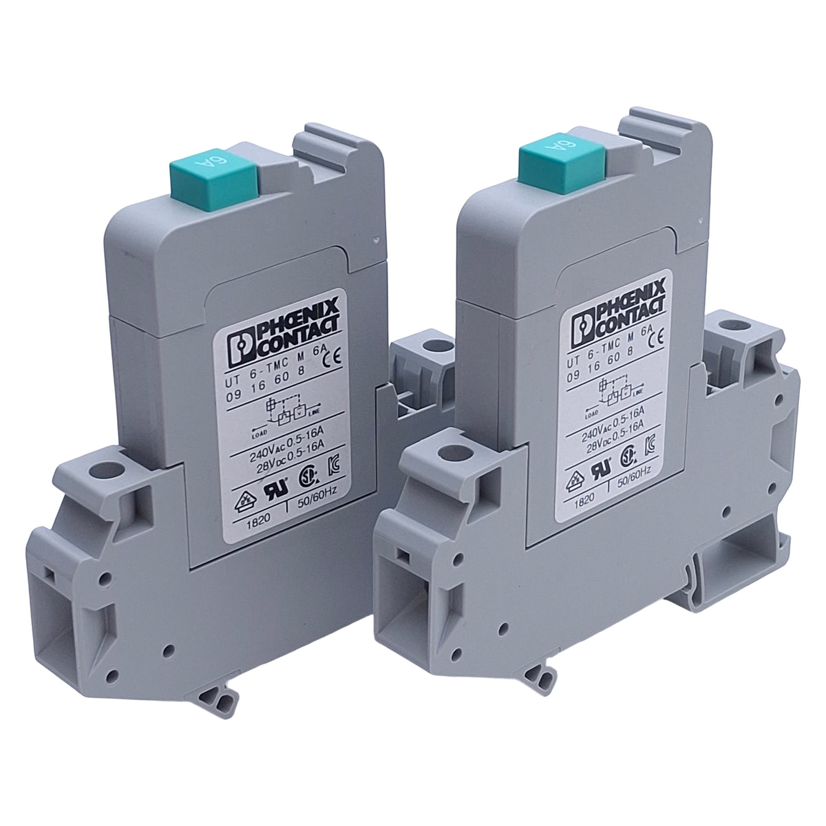Used Lot of 2 Phoenix Contact UT 6-TMC M 6A Circuit Breaker 6A 240VAC/28VDC, DIN Rail