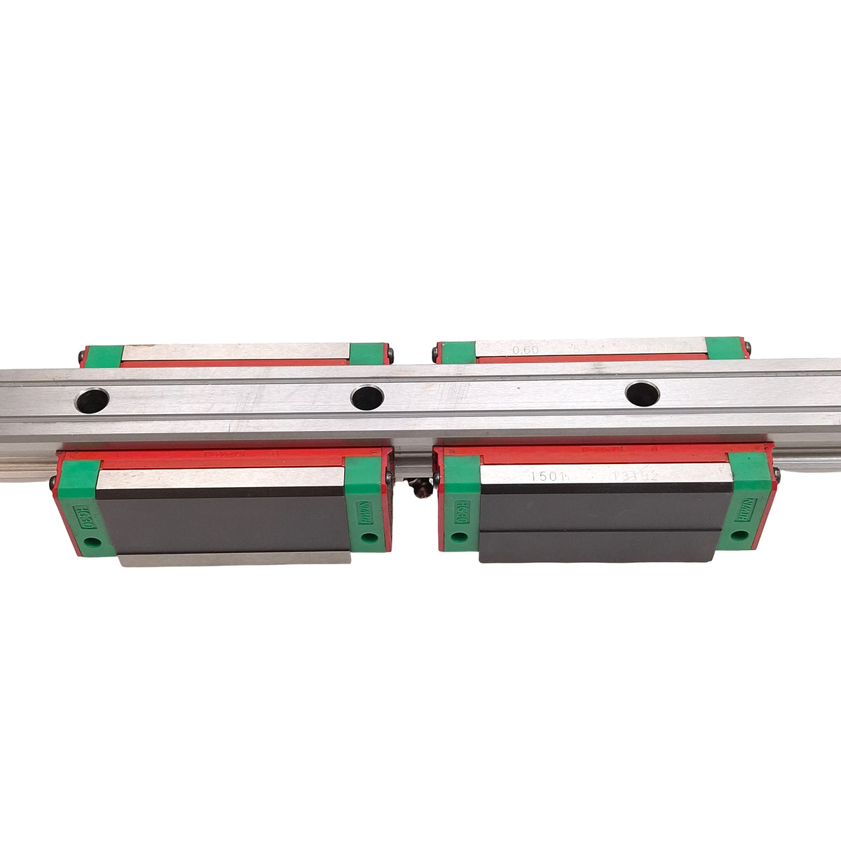 Used Hiwin HGR30 Linear Guide Assembly, 2125mm Rail, (2x) 97.4x60mm Carriages, 48.5kN