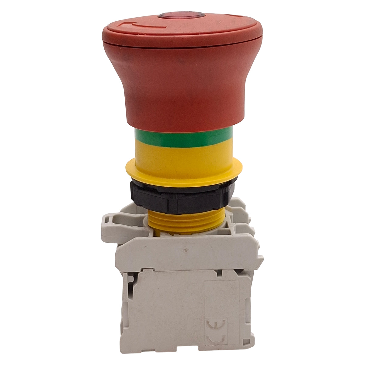 Used Lovato LPCBL6644 Illuminated E-Stop Pushbutton, Twist-Release, 1NO+1NC, 12-30V