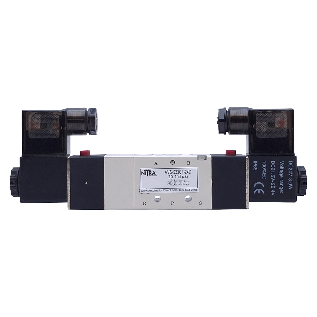 Used Nitra AVS-523C1-24D Solenoid Valve 5-Port 3-Position, 1/8 NPT, 24VDC Coil