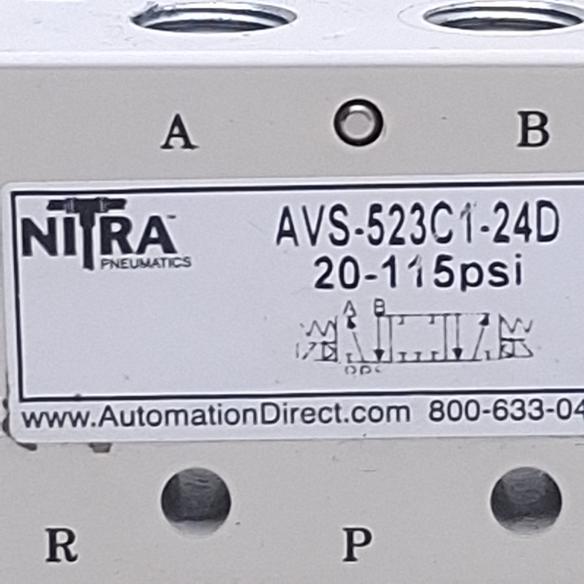 Used Nitra AVS-523C1-24D Solenoid Valve 5-Port 3-Position, 1/8 NPT, 24VDC Coil