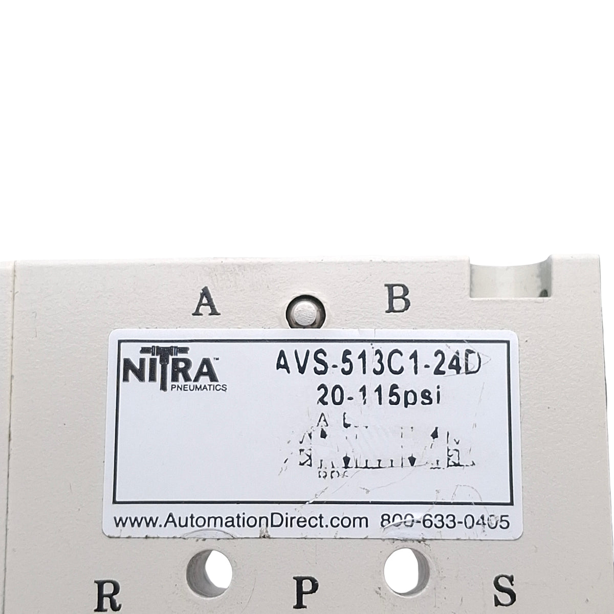 Used Nitra AVS-513C1-24D Solenoid Valve, 4/3-Way, 1/8in NPT, 20-115psi, 24VDC Coil