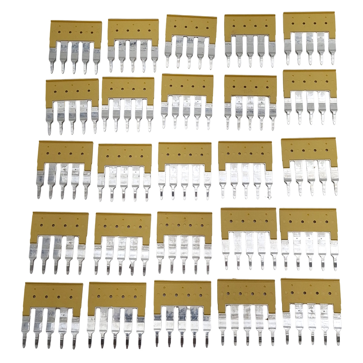 Used Lots of 25 Allen Bradley 1492-CJK6-5 Screwless Center Jumper Terminals, 5-Pole