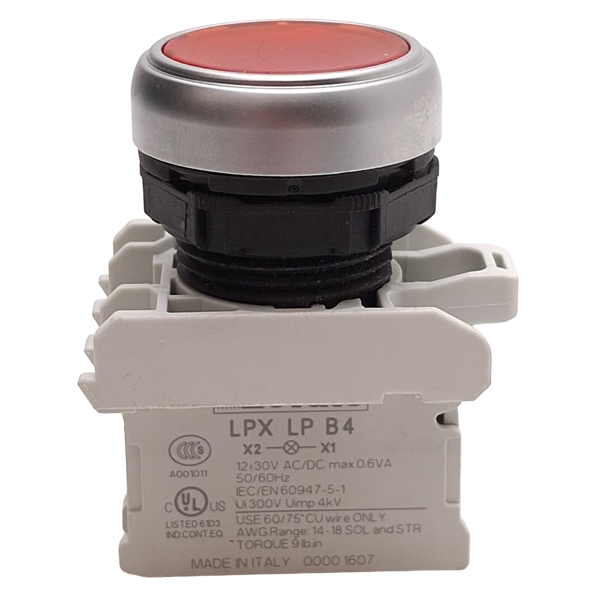 Used Lovato LPCBL104 Illuminated Red Momentary Flush Pushbutton 1NC, 12-30VAC/DC Lamp