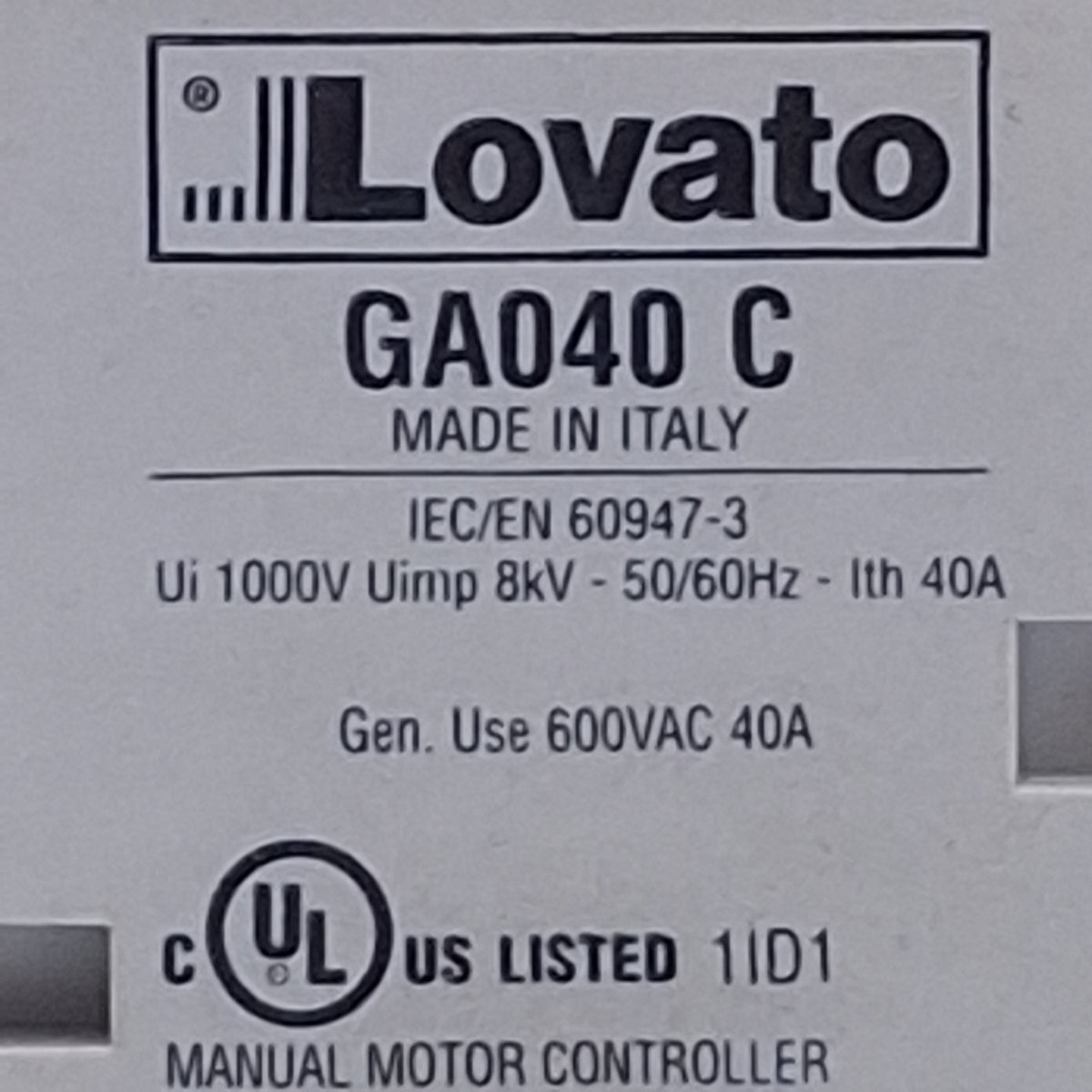 Used Lovato GA040C Disconnect Switch 3-Pole, 600VAC 40A, Screw/DIN Rail Mount