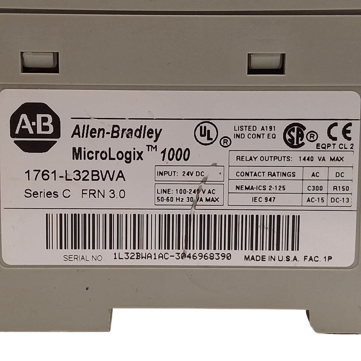 Used Allen Bradley 1761-L32BWA Series C MicroLogix 1000 PLC Controller 100-240VAC