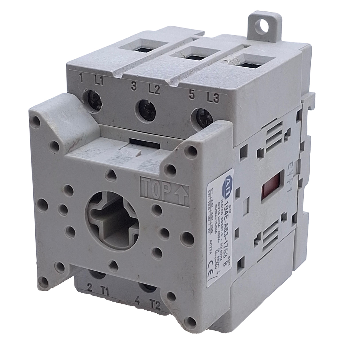 Used Allen Bradley 194E-A63-1753 Disconnect Switch 3-Pole, 63A 600VAC, DIN Rail