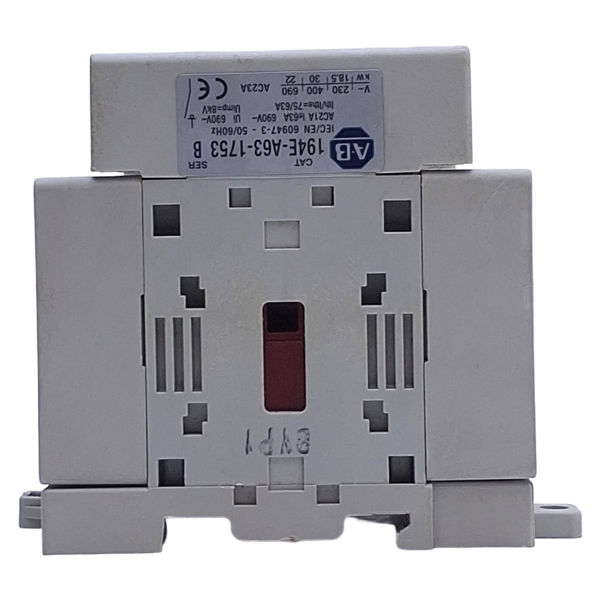 Used Allen Bradley 194E-A63-1753 Disconnect Switch 3-Pole, 63A 600VAC, DIN Rail