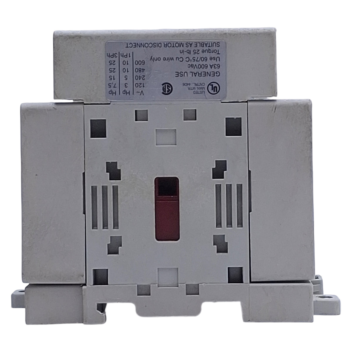 Used Allen Bradley 194E-A63-1753 Disconnect Switch 3-Pole, 63A 600VAC, DIN Rail