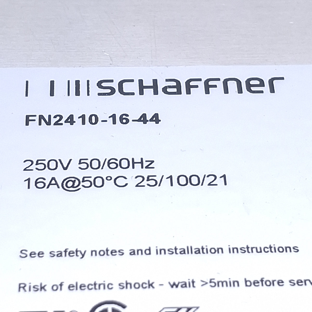 Used Schaffner FN 2410-16-44 EMC/RFI Power Line Filter 1-Phase, 16A, 250VAC Max