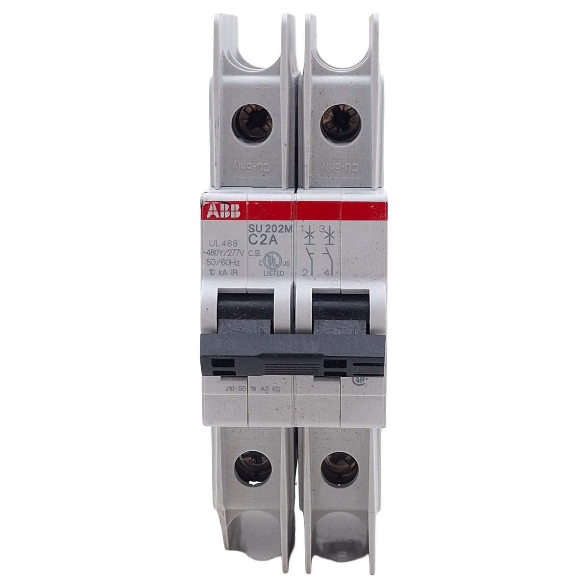 Used ABB SU202M-C2 Circuit Breaker, 2-Pole, 2A 480Y/277VAC, C-Curve, DIN Rail