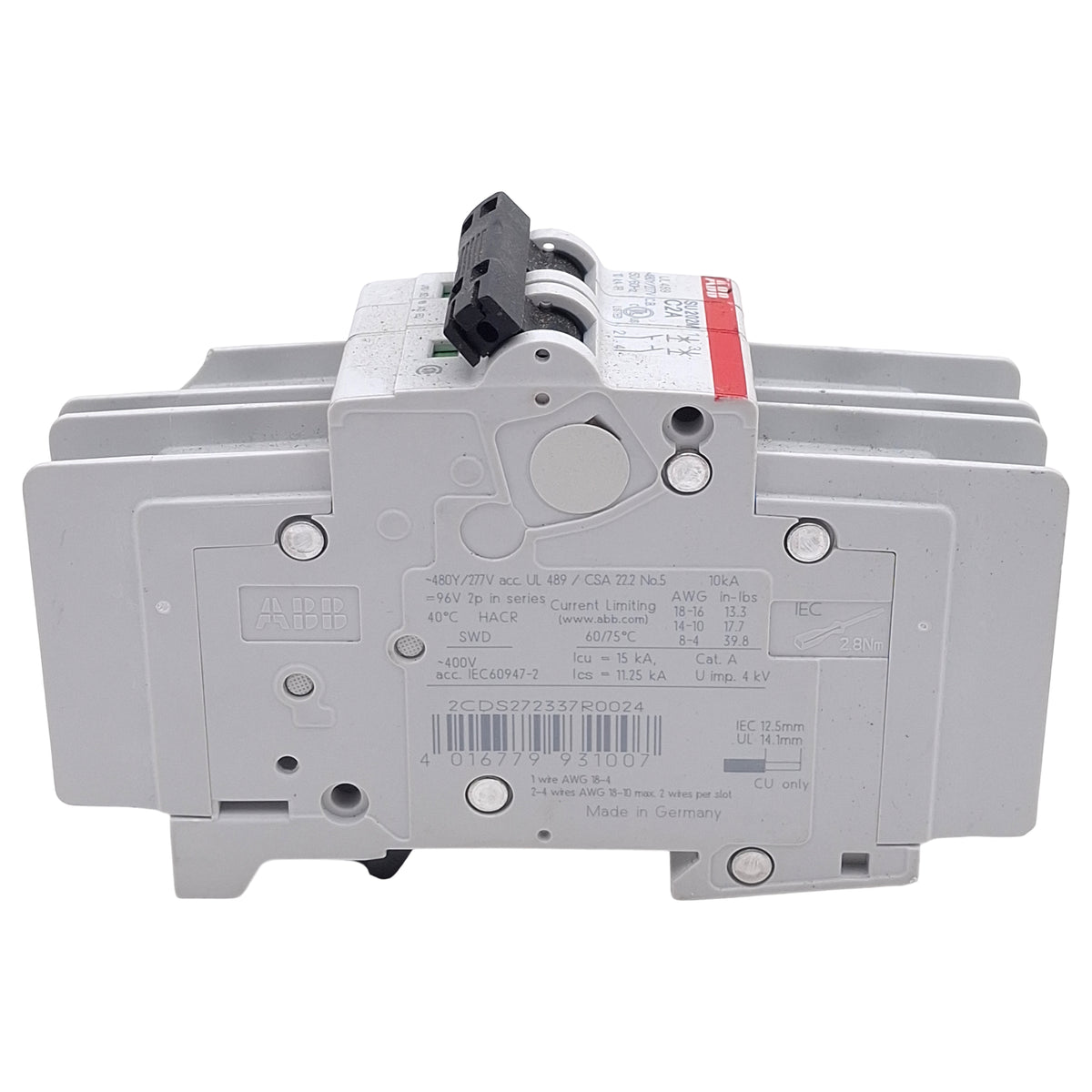 Used ABB SU202M-C2 Circuit Breaker, 2-Pole, 2A 480Y/277VAC, C-Curve, DIN Rail