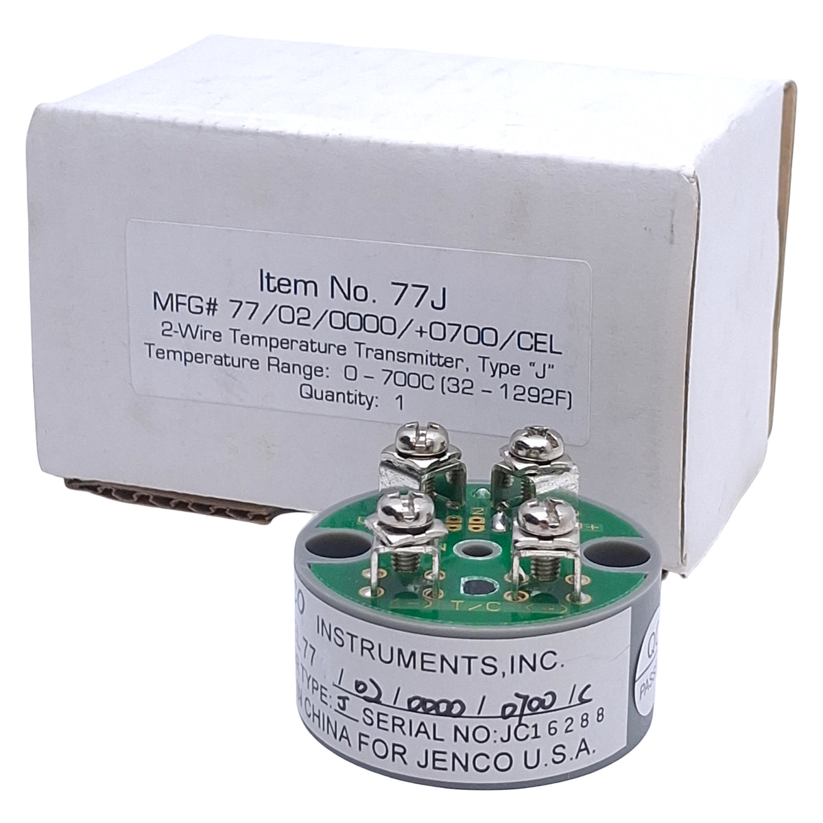 New Jenco 77/02/0000/+0700/CEL Temperature Transmitter, Type J, 0-700°C Range