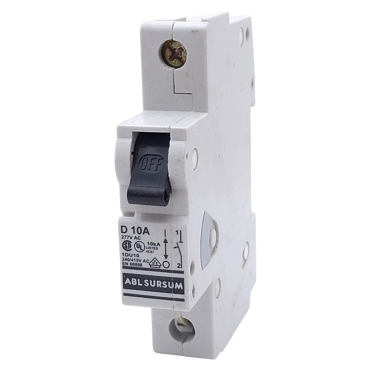 Used Lot of 2 ABL Sursum 1DU10 Circuit Breaker, 1-Pole, 10A 277VAC, DIN Rail