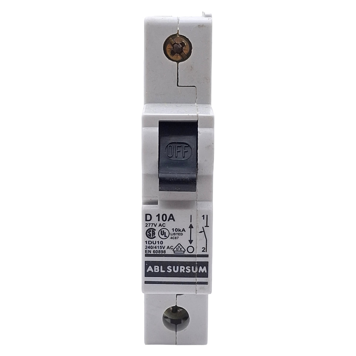 Used Lot of 2 ABL Sursum 1DU10 Circuit Breaker, 1-Pole, 10A 277VAC, DIN Rail