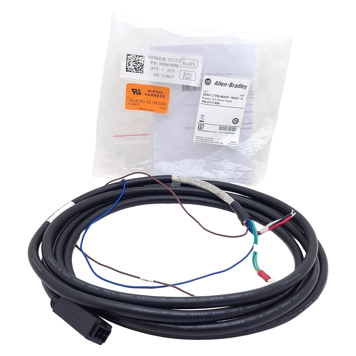New Allen Bradley 2090-CTPB-MADF-18A03 Kinetix TLP Power Cable, 46-100 Frames, 3m