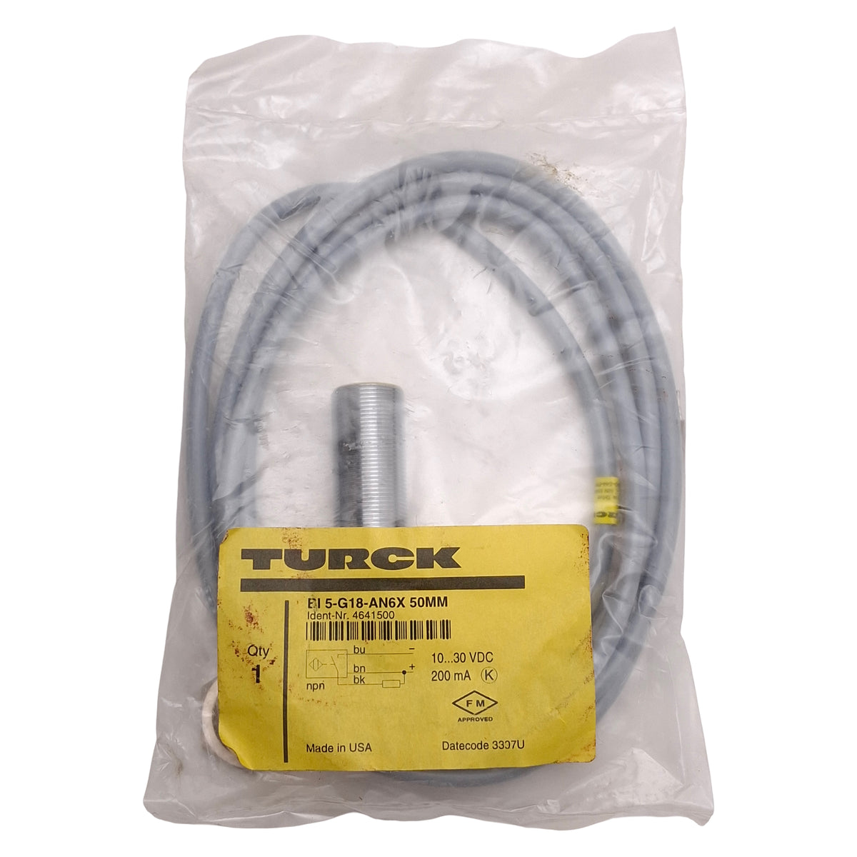New Turck BI5-G18-AN6X 50MM Inductive Proximity Sensor, NPN-NO, 5mm Range, M18, 2.0m