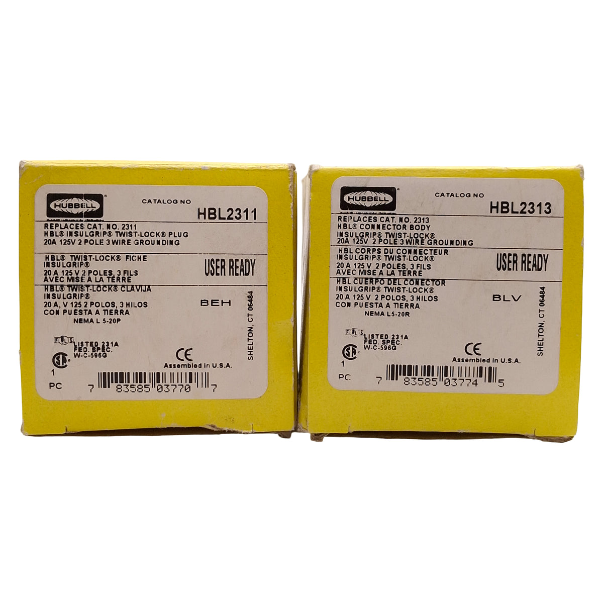 New Hubbell HBL2311 + HBL2313 Twist-Lock Plug & Receptacle, 20A 125V, L5-20P, L5-20R