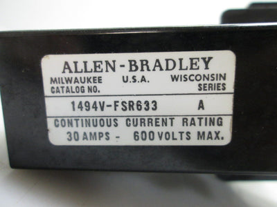 Used Allen Bradley 1494V-FSR633 Fuse Block Trailer 3-Pole, 30A, 600V MAX