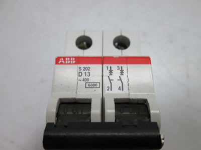 Used ABB S202 D13 Circuit Breaker, 2-Pole, 230V-400V