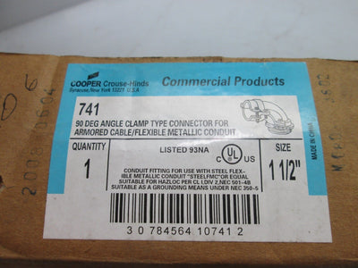 New – Open box New Cooper Crouse-Hinds 741 90 Degree Angle Clamp 1-1/2" Size