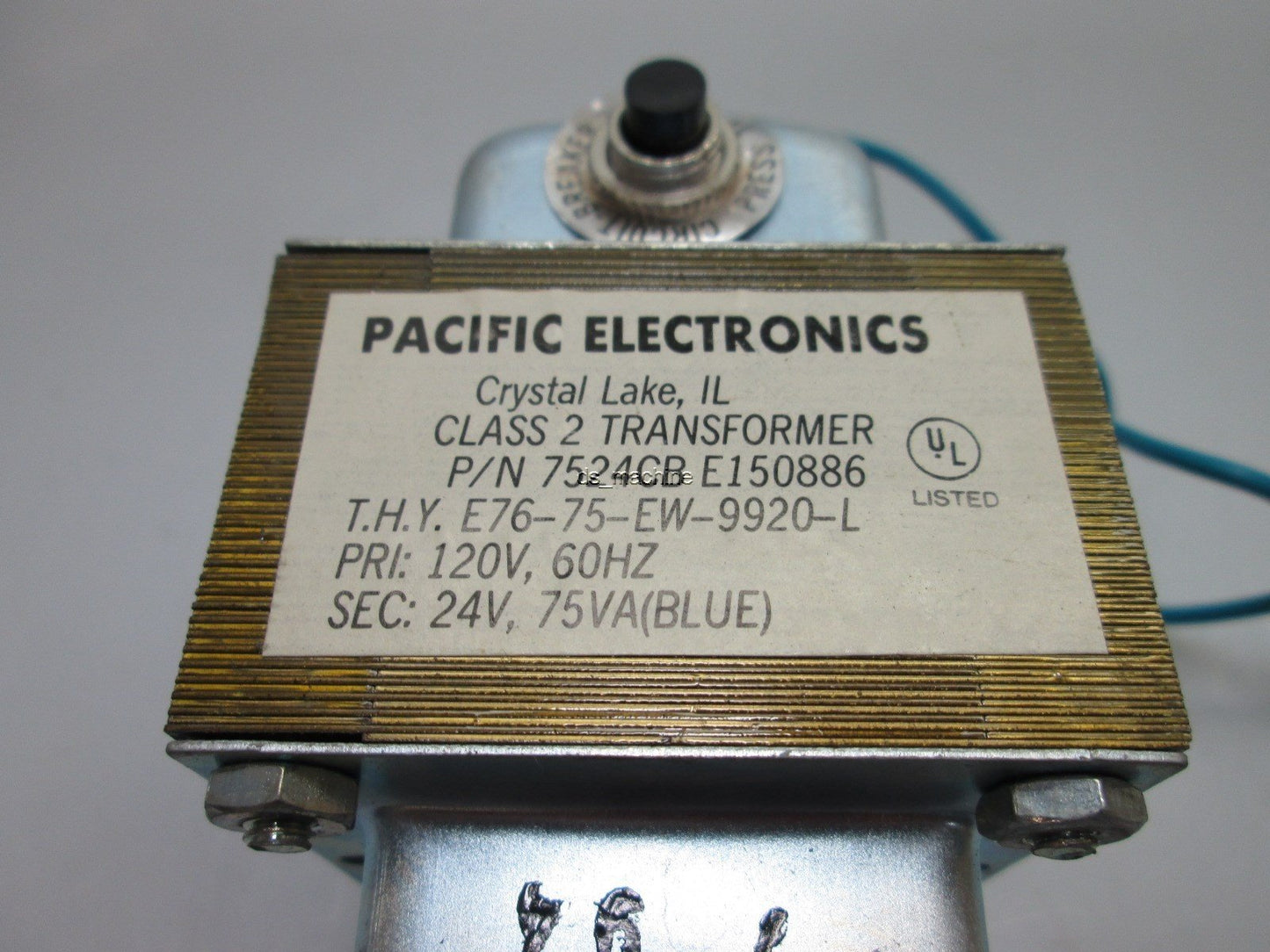 Used Pacific Electronics 7524CB-E150886 Class 2 Transformer PRI: 120V, SEC: 24V 75VA