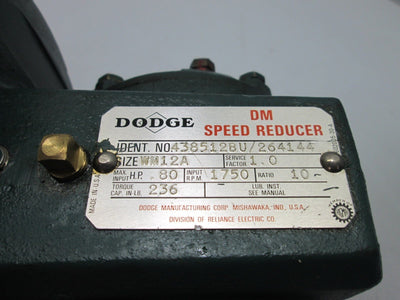 Used Dodge Speed Reducer 438512BU/264144 1750RPM, Ratio 10:1, .80HP, Torque 236 in-lb