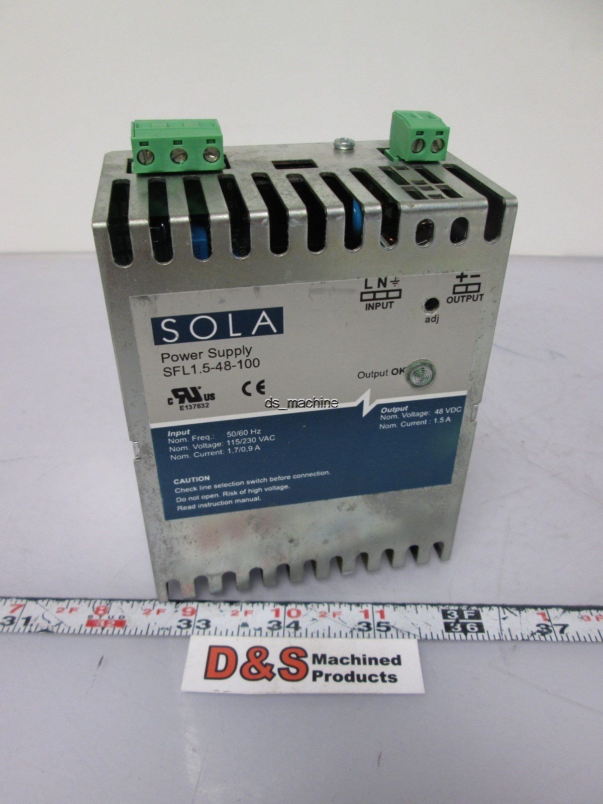 Used Sola SFL 1.5-48-100 Power Supply 115/230VAC 1.7/0.9A Input 48VDC 1.5A Output DIN